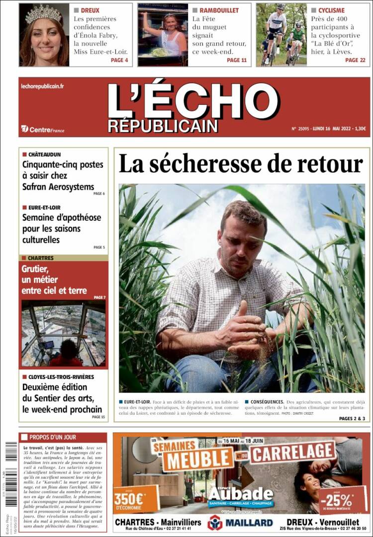 Portada de L'Echo Républicain (Francia)