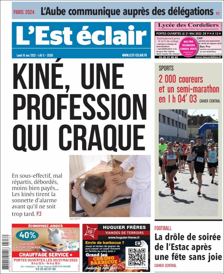 Portada de L'Est Eclair (Francia)