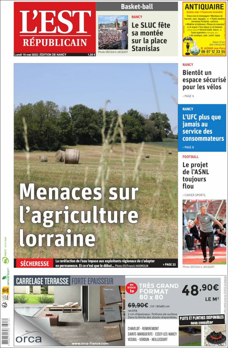 Portada de L'Est Republicain (France)