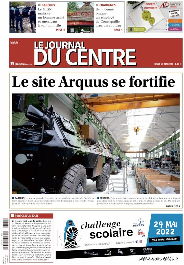 Portada de Le Journal du Centre (Francia)