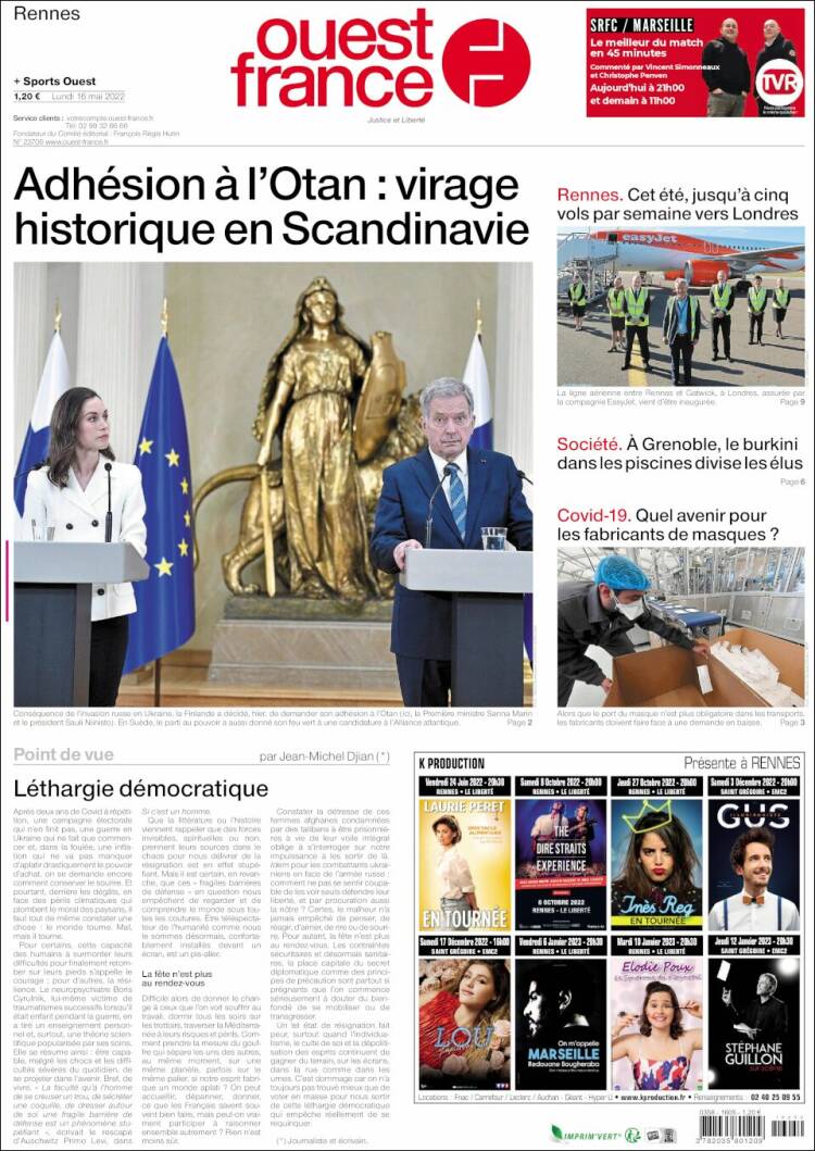 Portada de Ouest France (Francia)