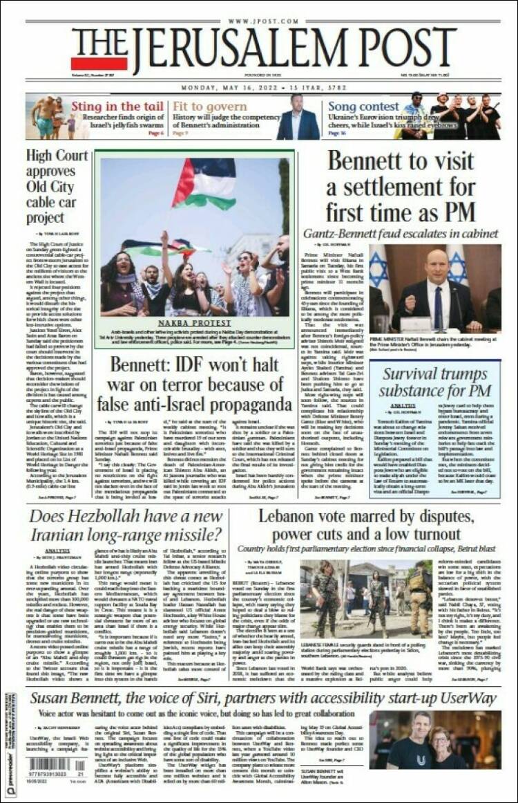 Portada de The Jerusalem Post (Isra&euml;l)
