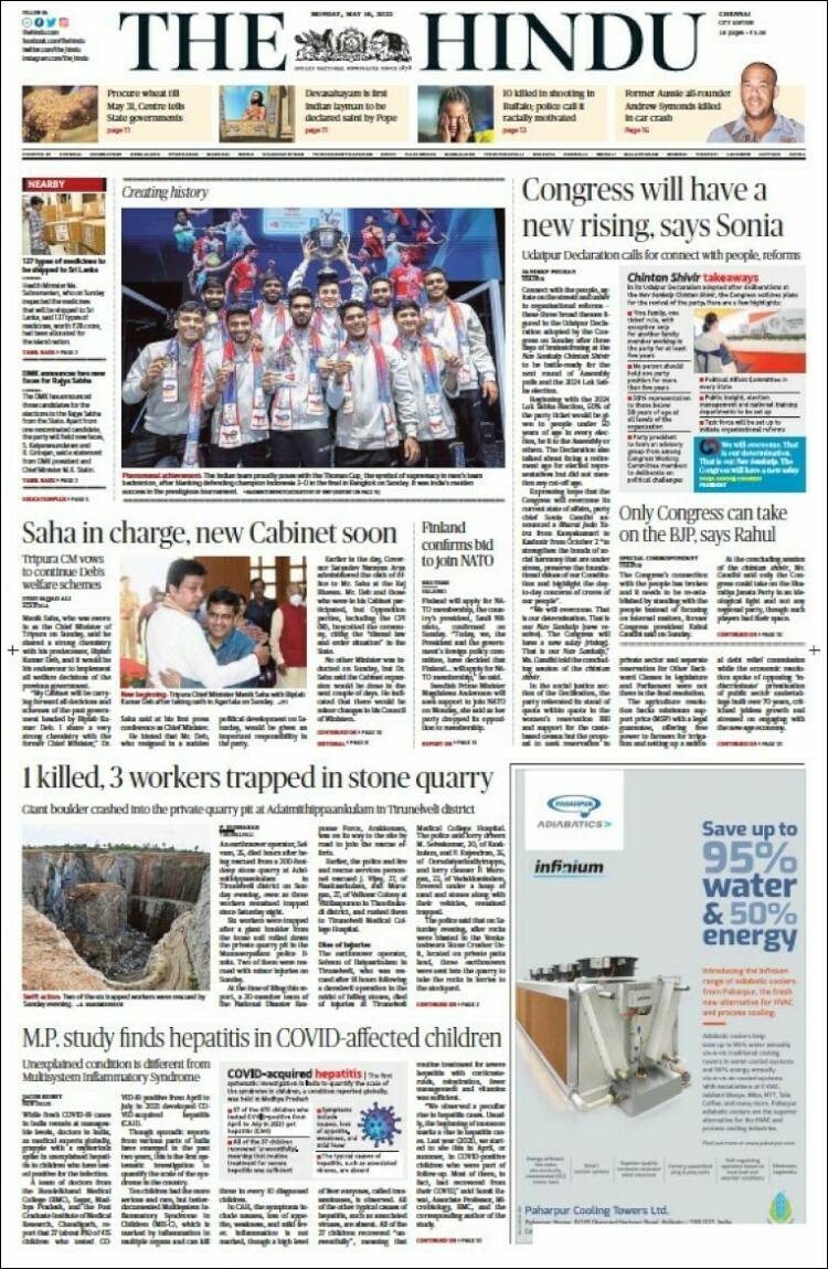 Portada de The Hindu (India)