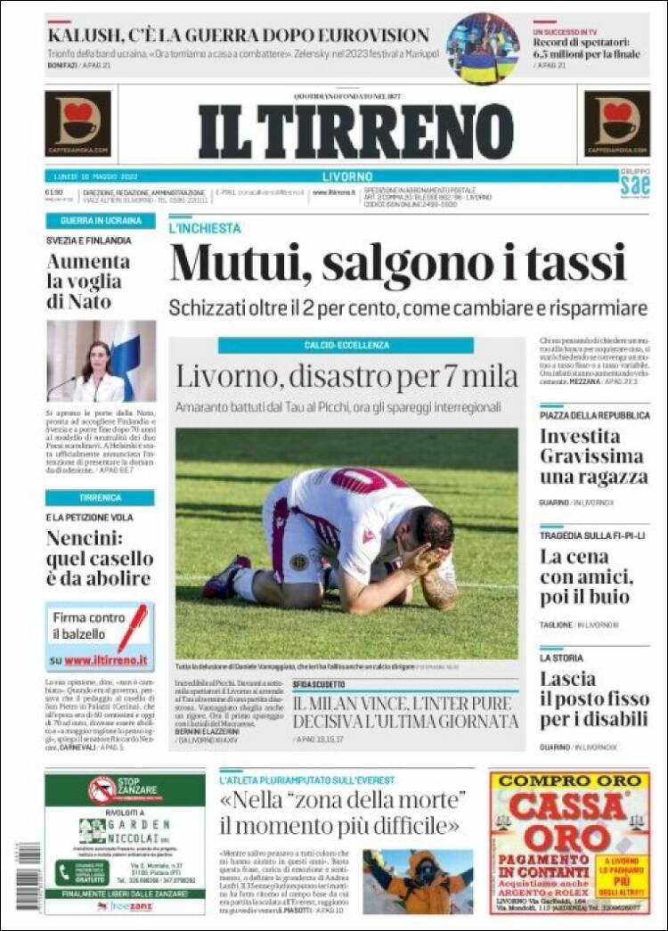Portada de Il Tirreno (Italia)