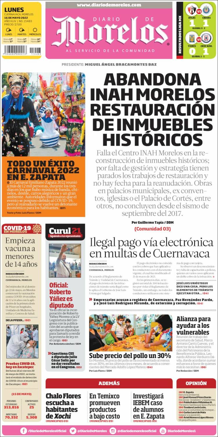 Portada de Diario de Morelos (México)