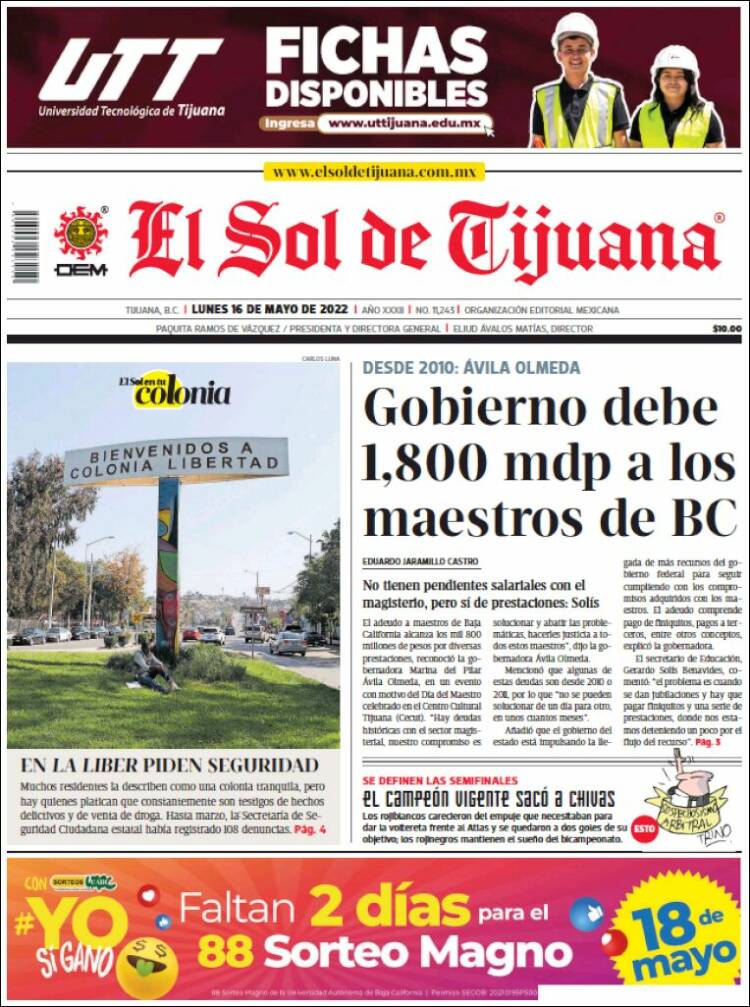 Portada de El Sol de Tijuana (México)