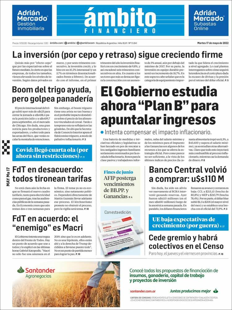 Portada de Diario Ambito Financiero (Argentina)