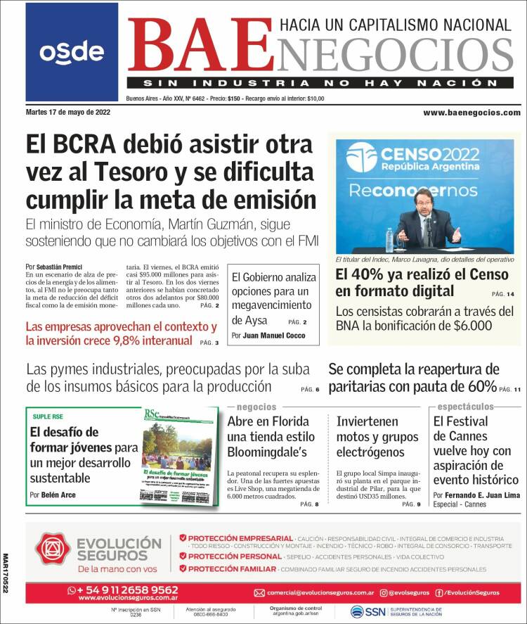 Portada de Buenos Aires Económico (Argentina)