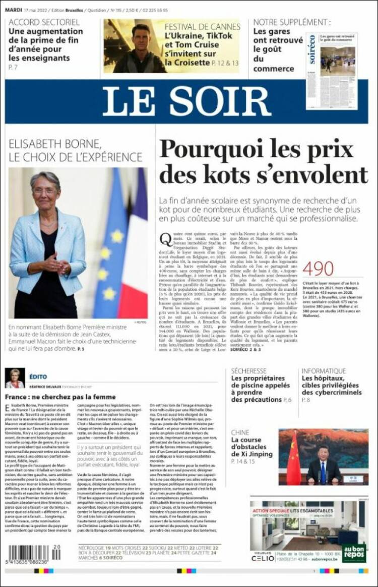Portada de Le Soir (B&eacute;lgica)
