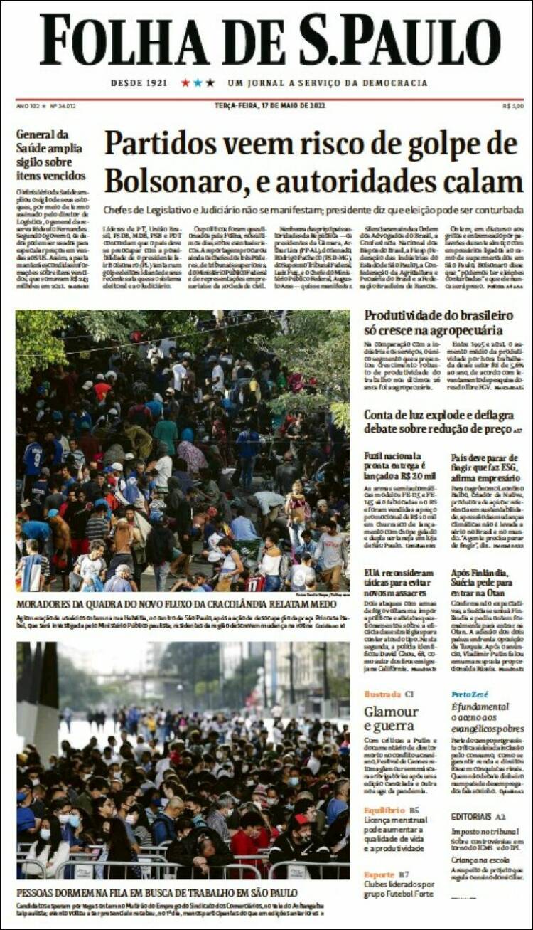 Portada de Folha de São Paulo (Brasil)