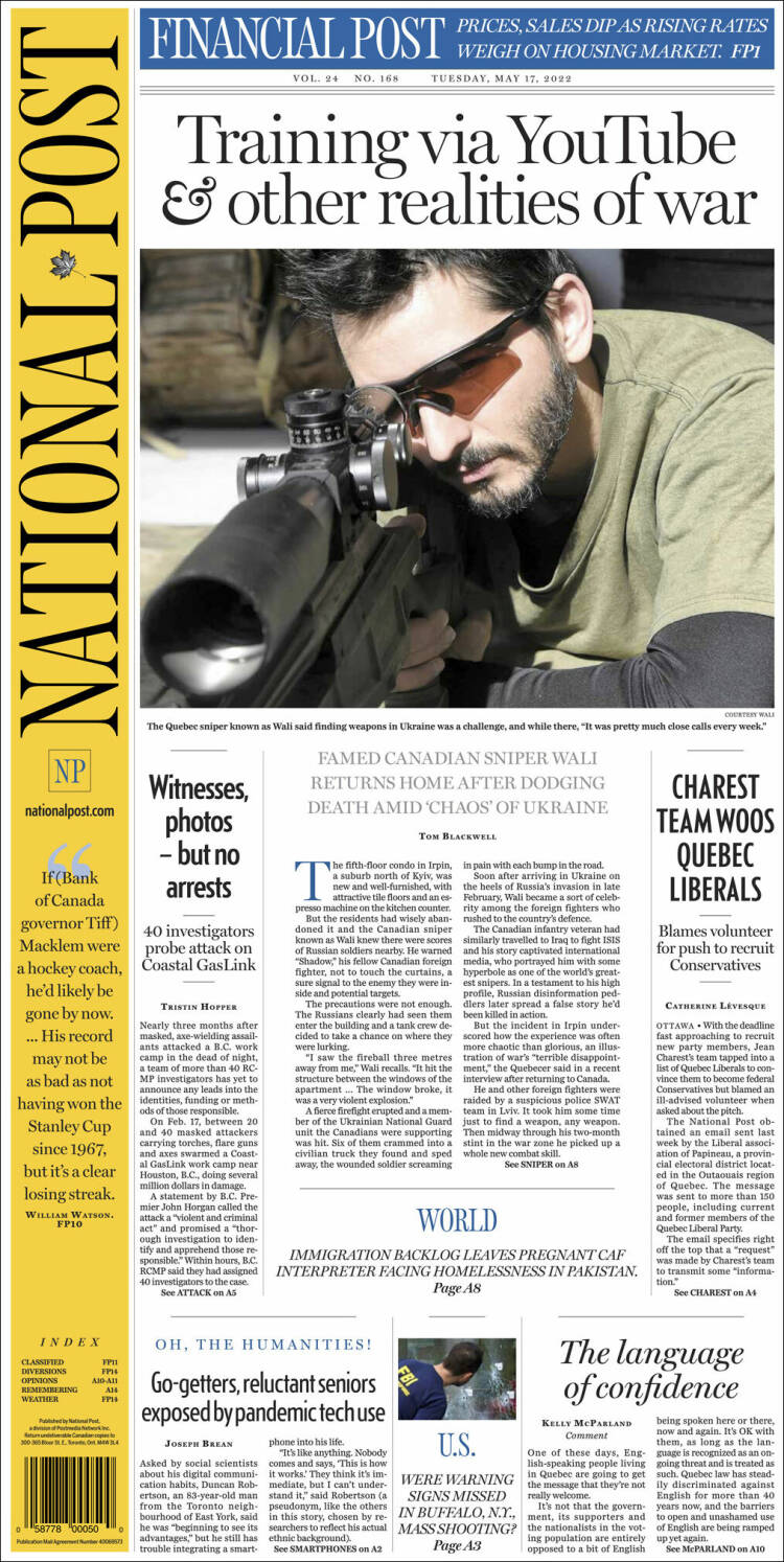 Portada de The National Post (Canadá)