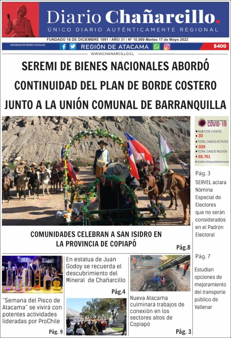 Portada de Diario Chañarcillo (Chile)