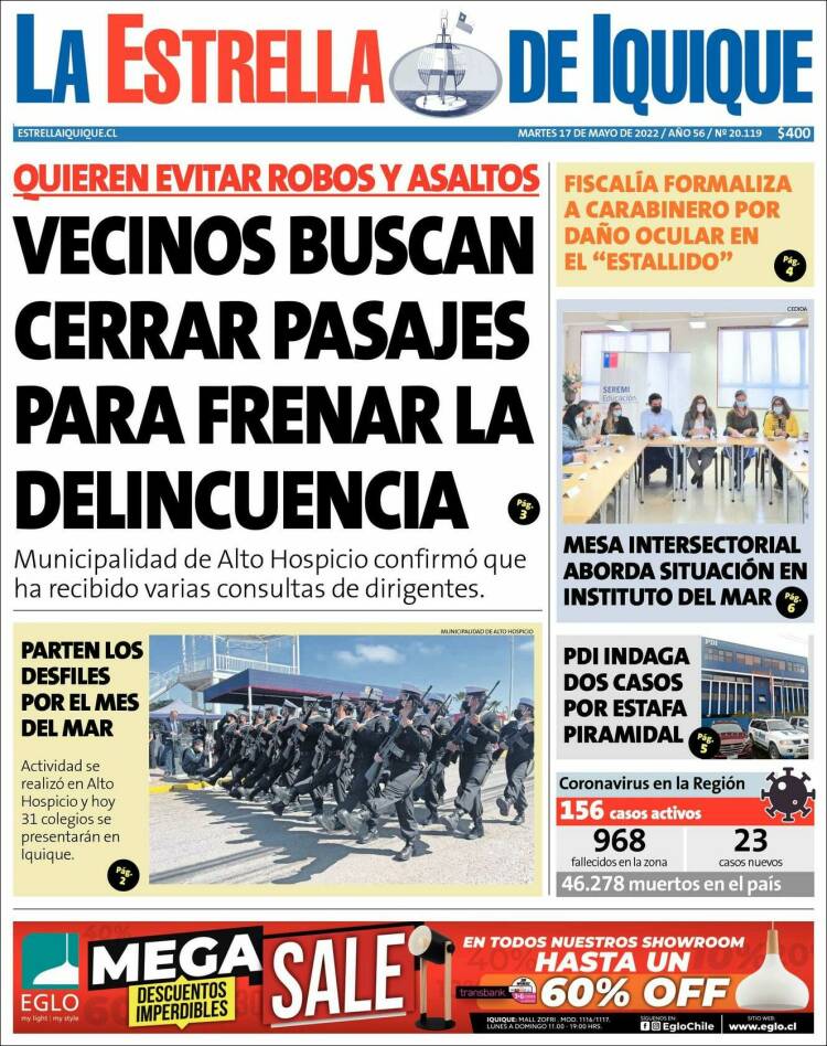 Portada de La Estrella de Iquique (Chile)