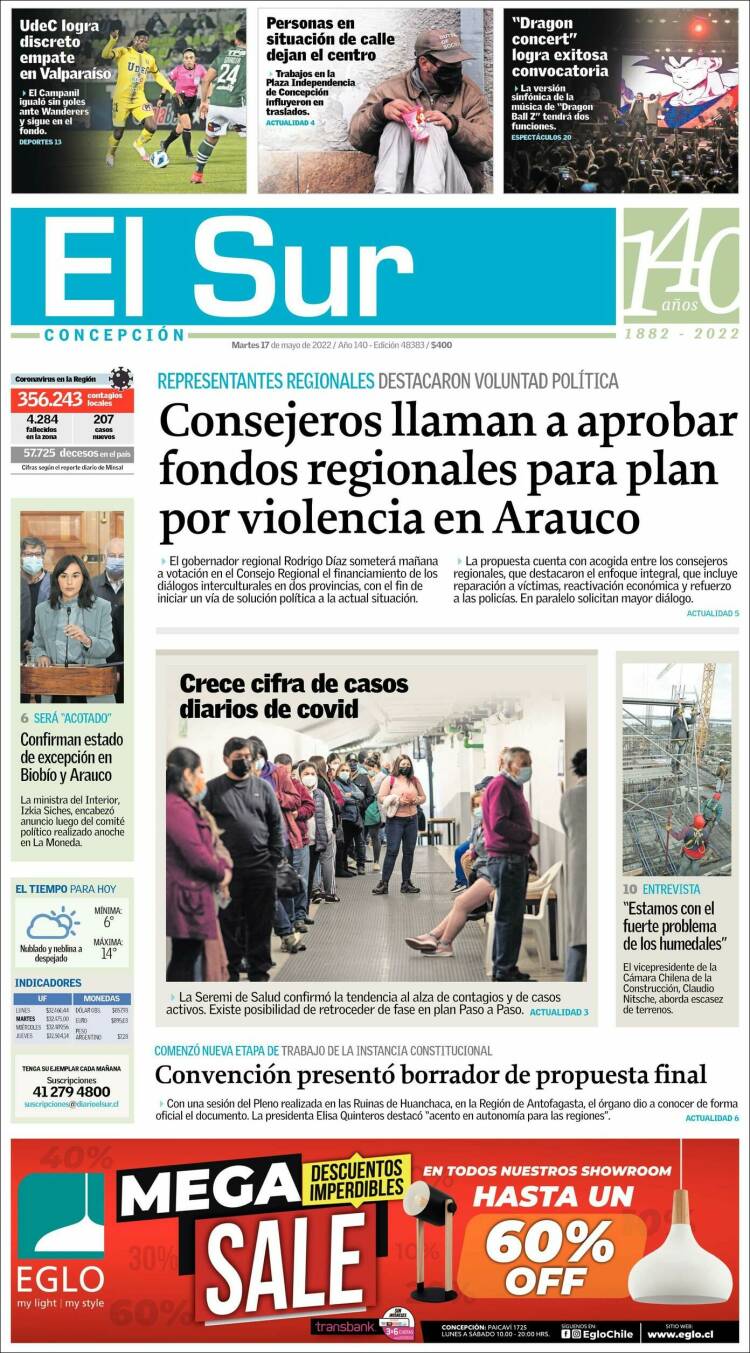 Portada de El Sur (Chile)