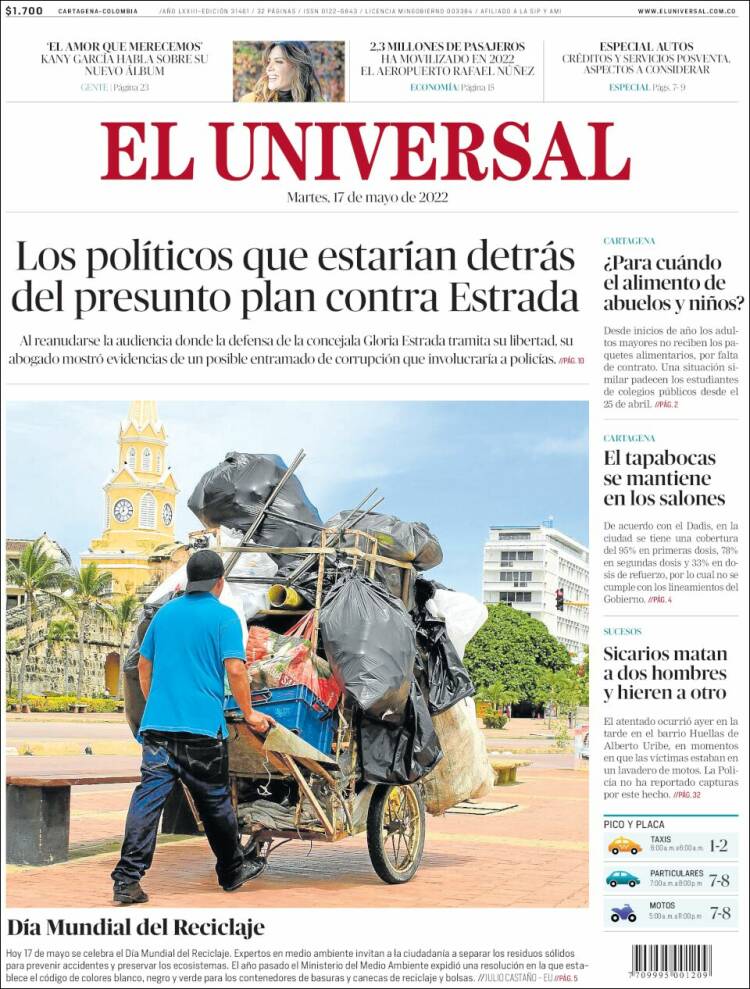 Portada de El Universal (Colombia)