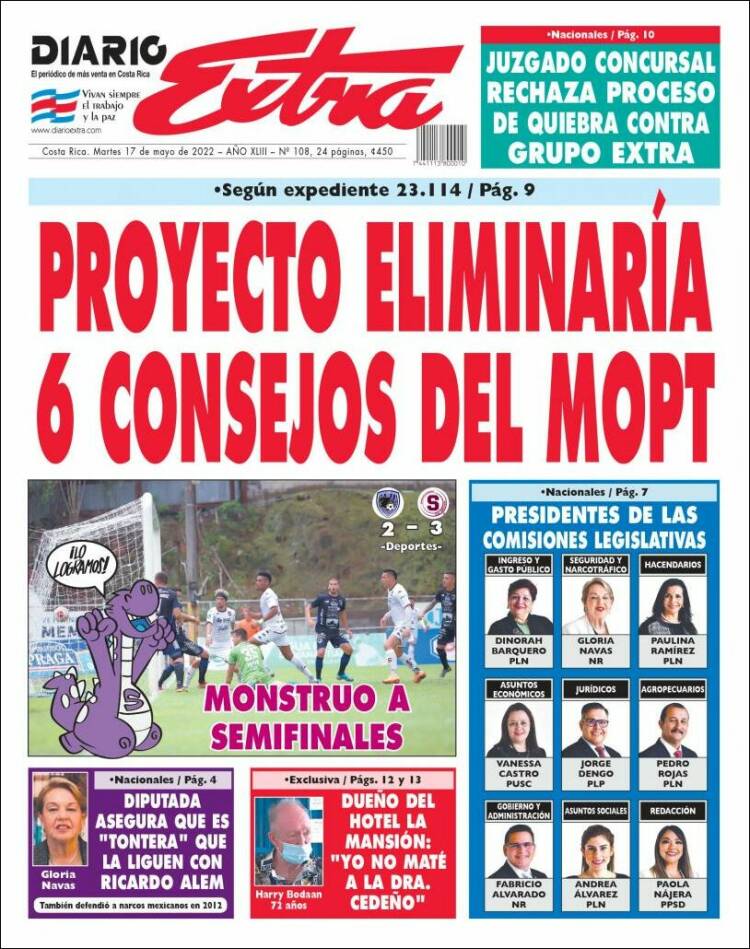 Portada de Diario Extra (Costa Rica)