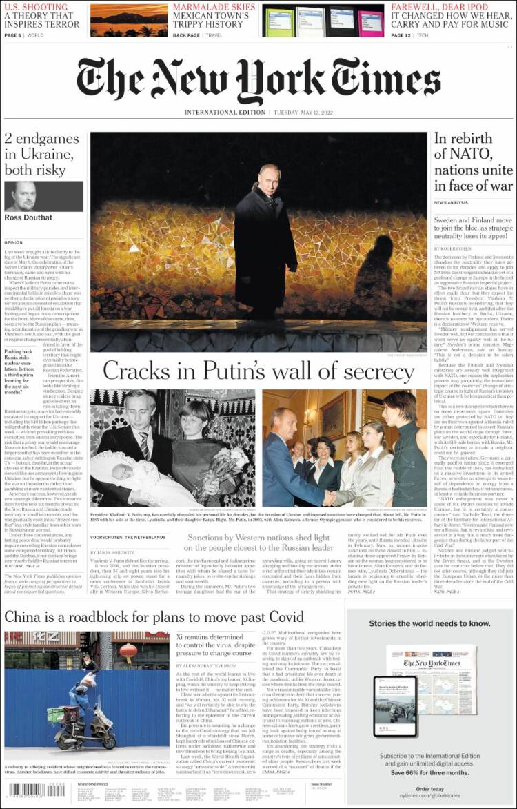Portada de International New York Times (Europa)