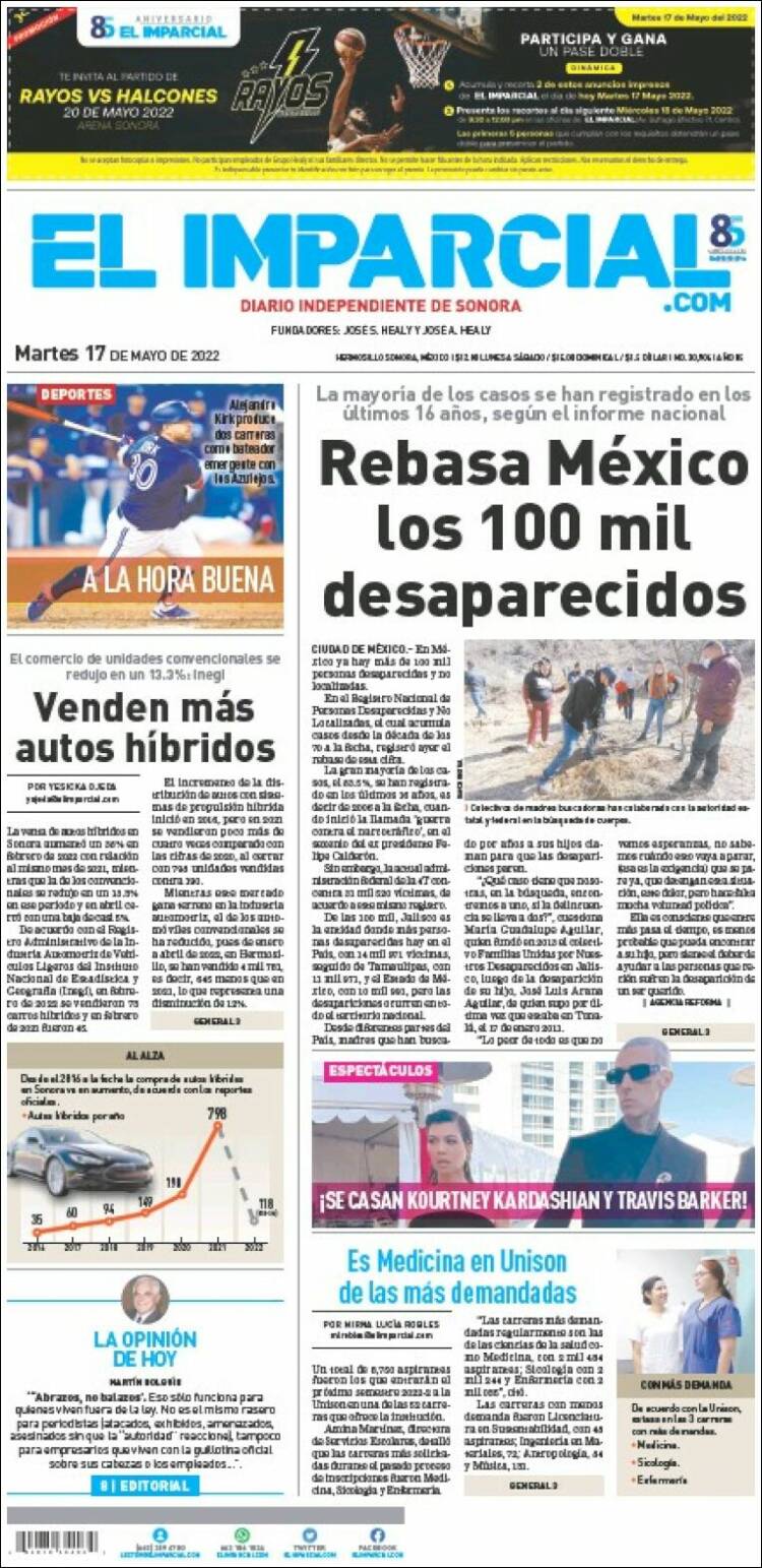 Periódico El Imparcial México Periódicos De México Edición De Martes 17 De Mayo De 2022