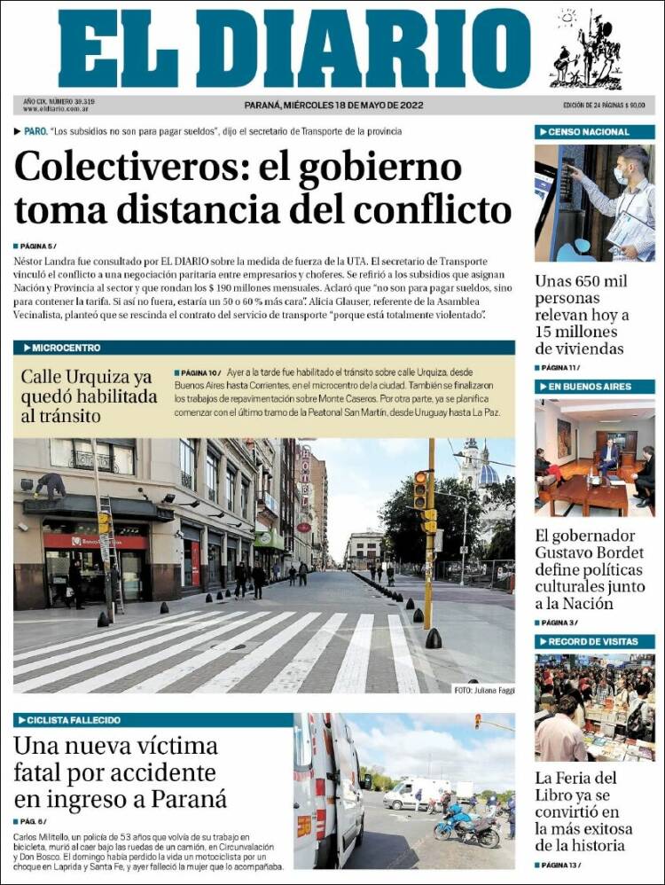 Portada de El Diario de Paraná (Argentina)