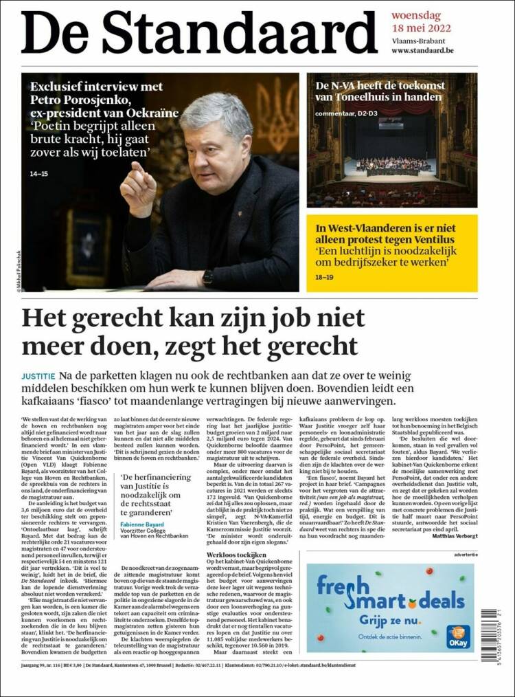 Portada de De Standaard (B&eacute;lgica)