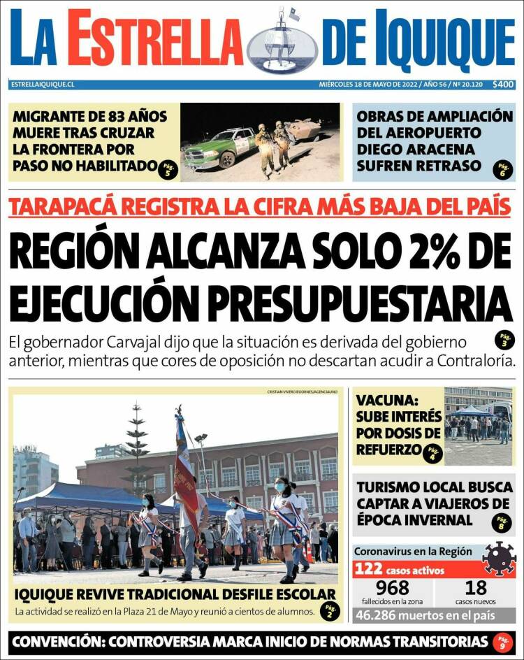 Portada de La Estrella de Iquique (Chile)
