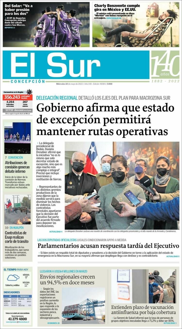 Portada de El Sur (Chile)