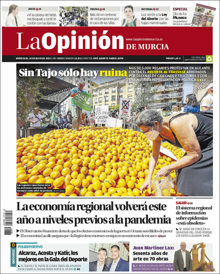 Portada de La Opinión de Murcia (España)