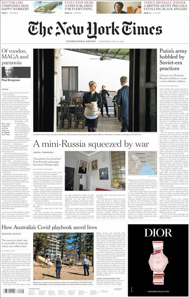 Portada de International New York Times (Europa)