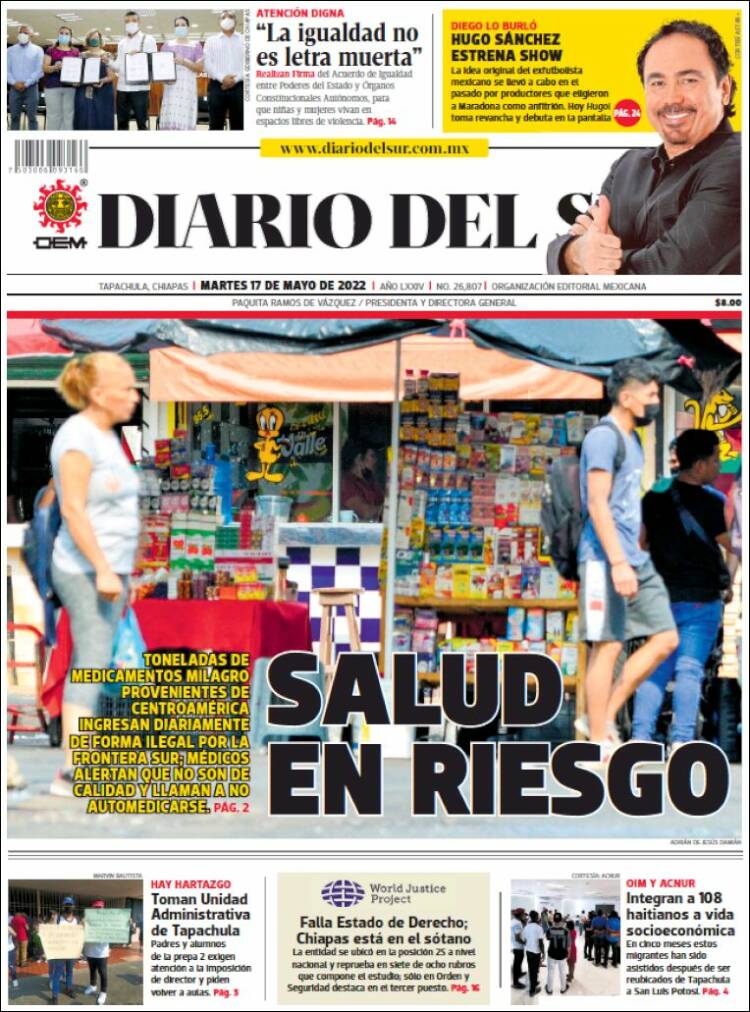 Portada de El Diario del Sur (México)