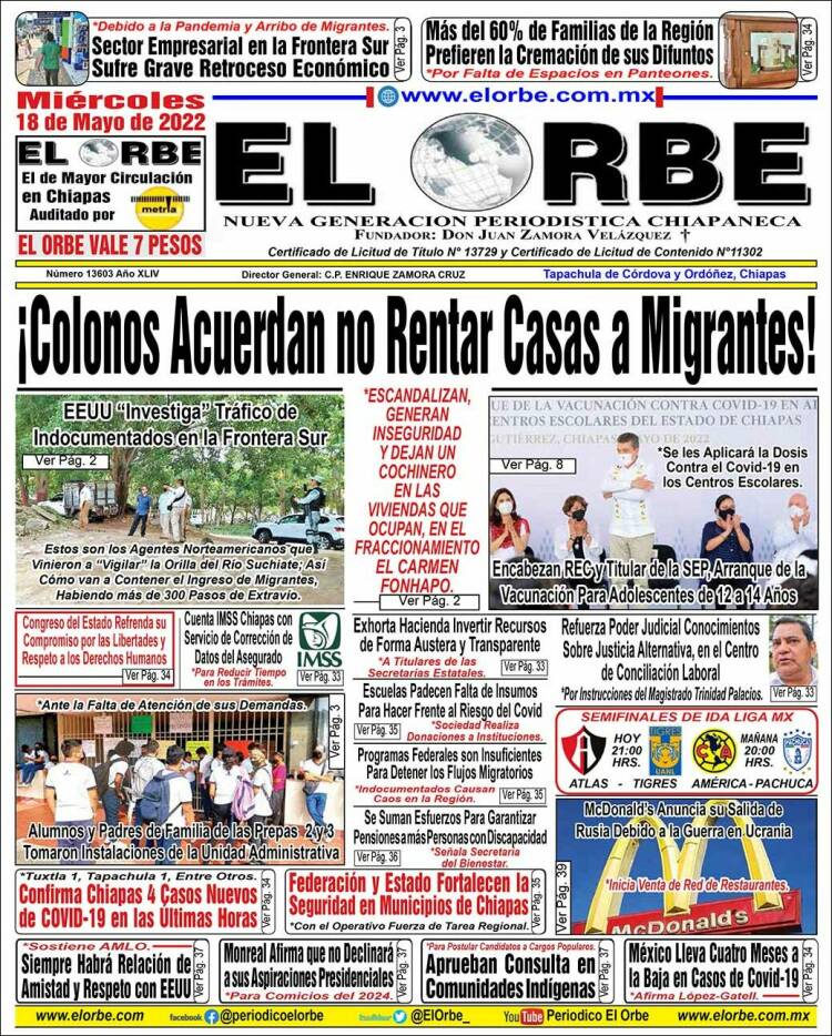 Portada de El Orbe (México)