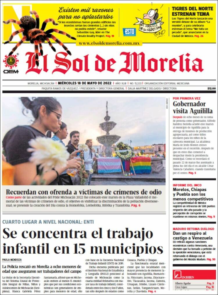 Portada de El Sol de Morelia (México)