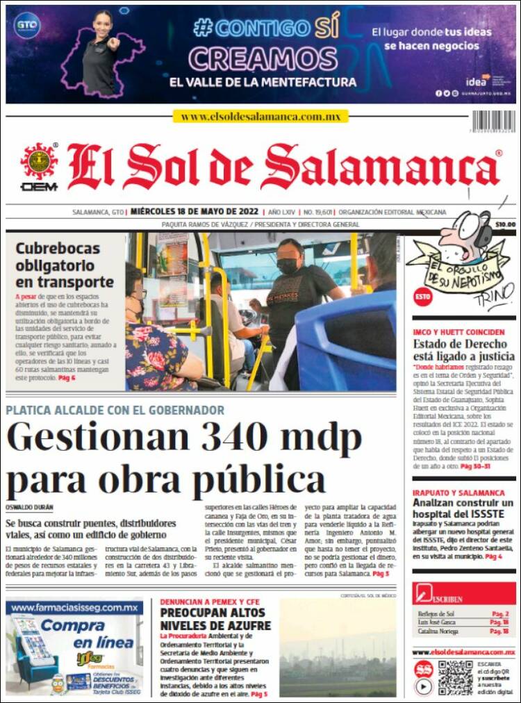 Portada de El Sol de Salamanca (México)