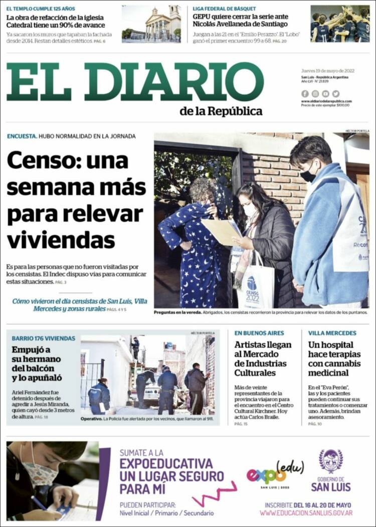 Portada de Diario de la República (Argentina)