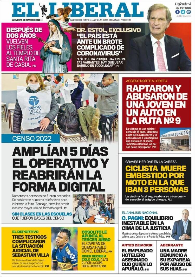 Portada de Diario El Liberal (Argentina)