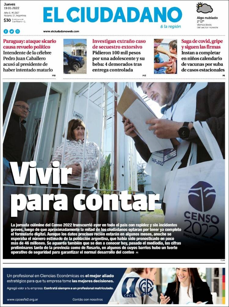 Portada de Diario El Ciudadano (Argentina)