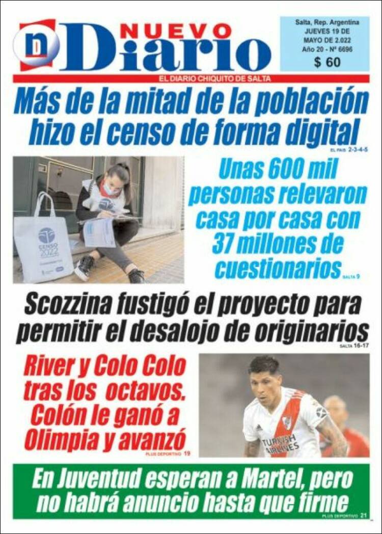 Portada de Nuevo Diario de Salta (Argentina)