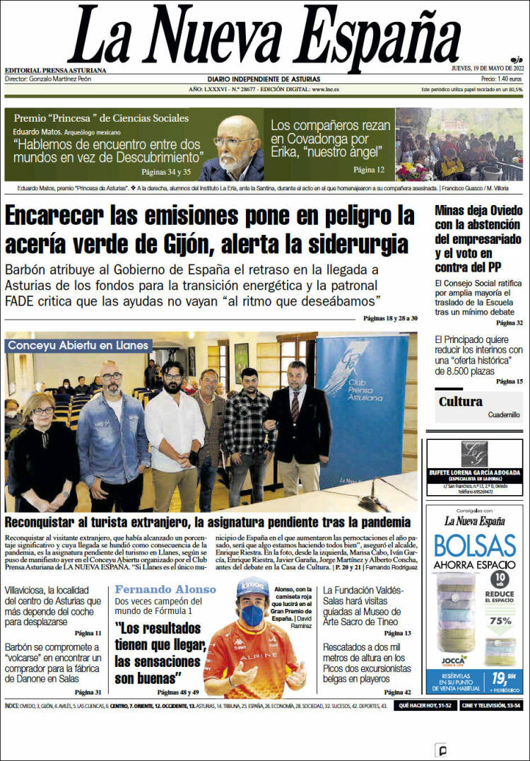 Portada de La Nueva España (España)