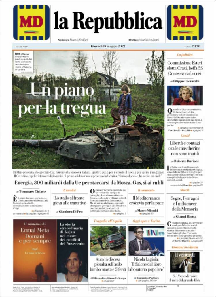 Portada de La Repubblica (Italia)