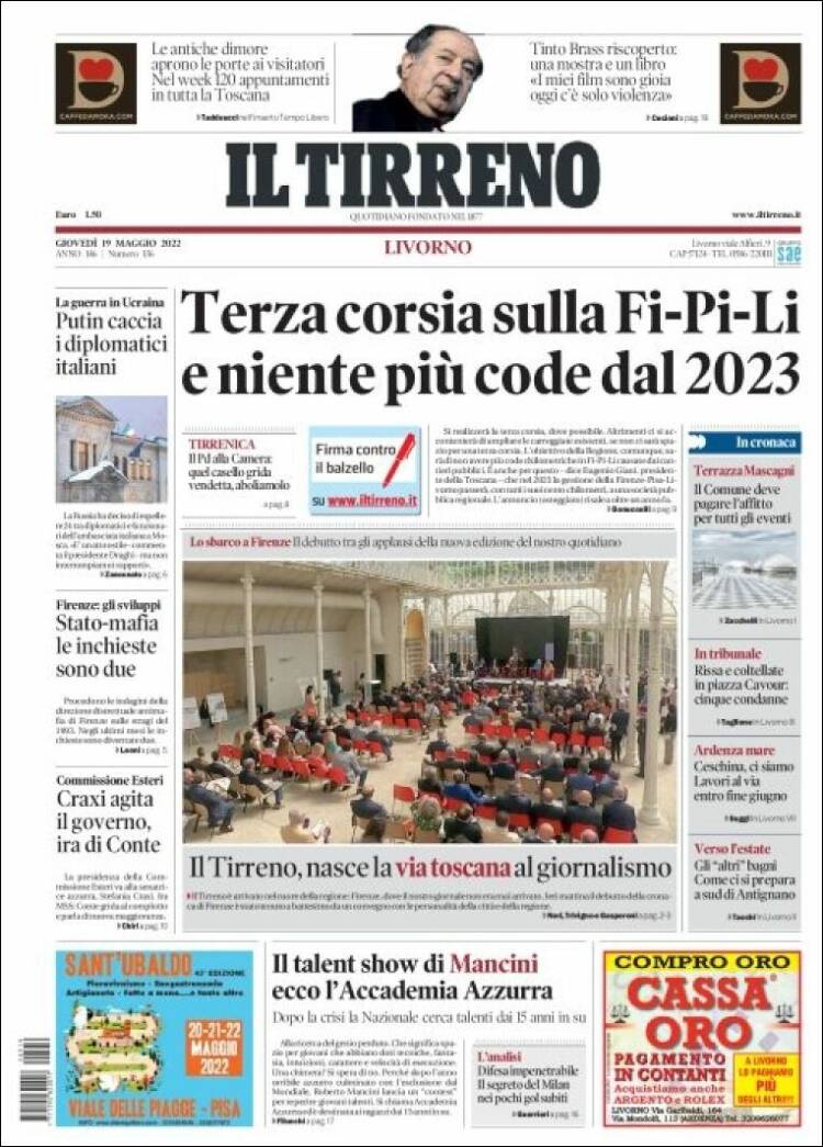 Portada de Il Tirreno (Italia)