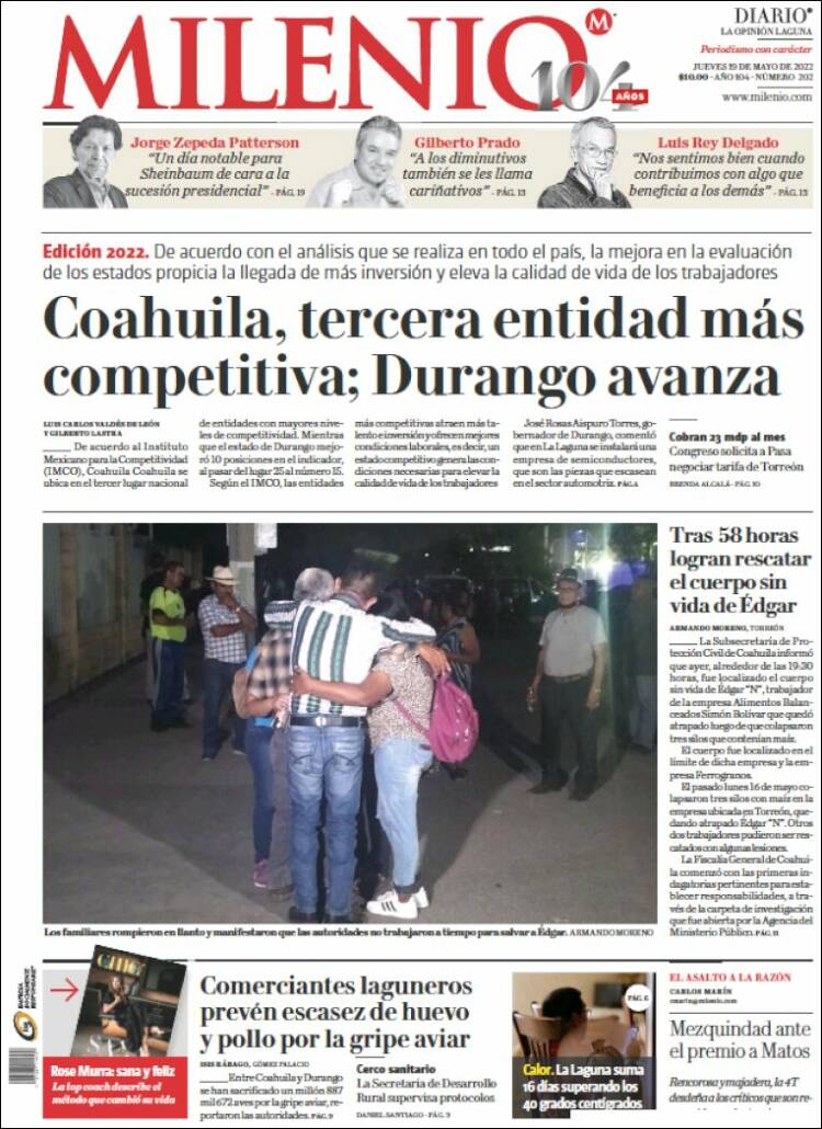 Portada de Milenio - Laguna (México)