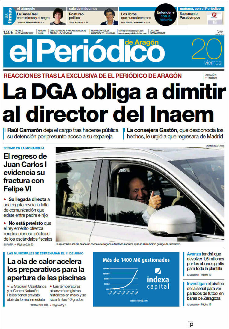 Portada de El Periódico de Aragón (España)