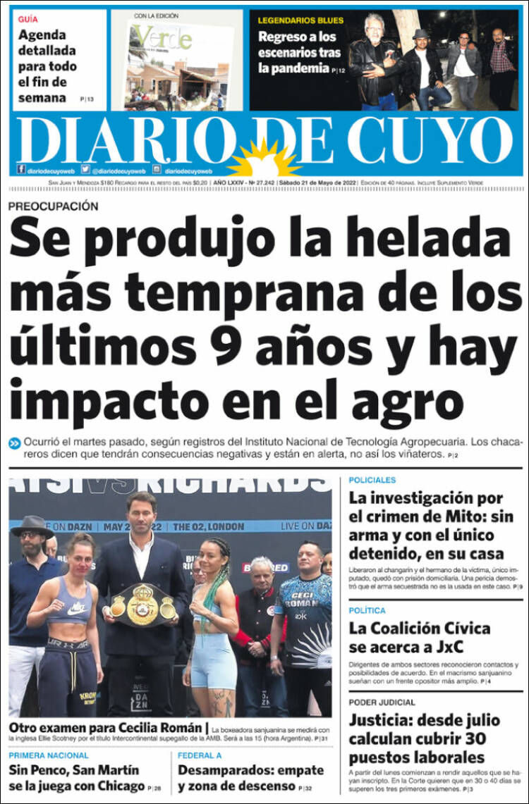 Portada de Diario de Cuyo (Argentina)