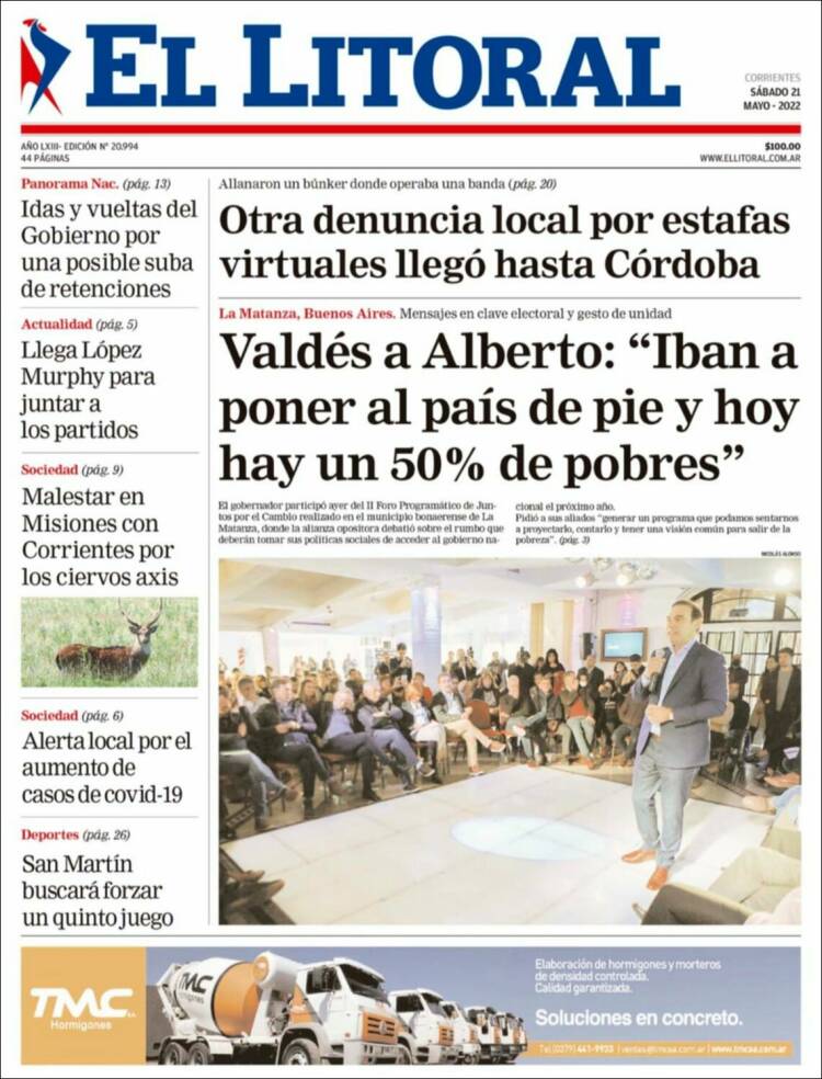 Portada de El Litoral Corrientes (Argentina)