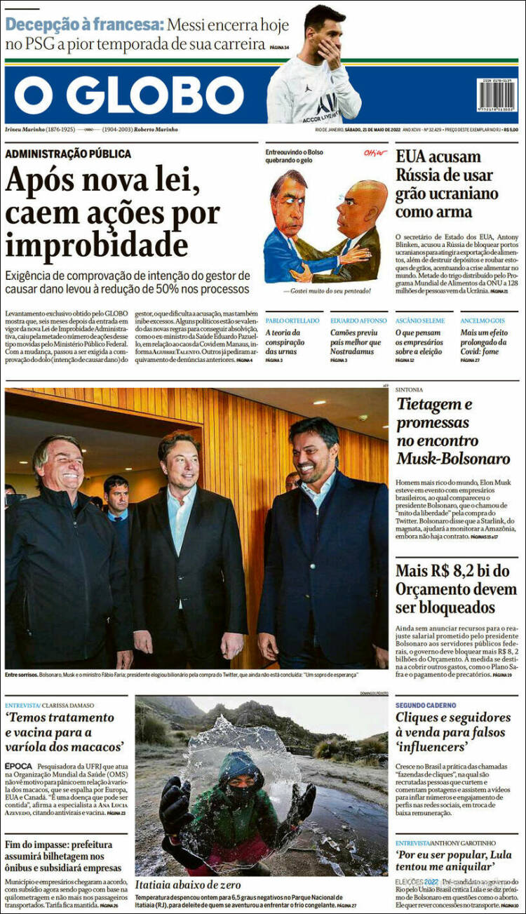 Portada de O Globo (Brasil)