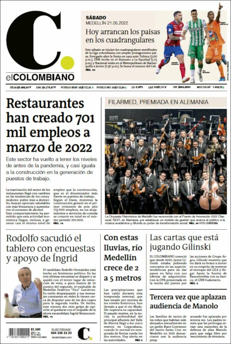 Portada de El Colombiano (Colombia)