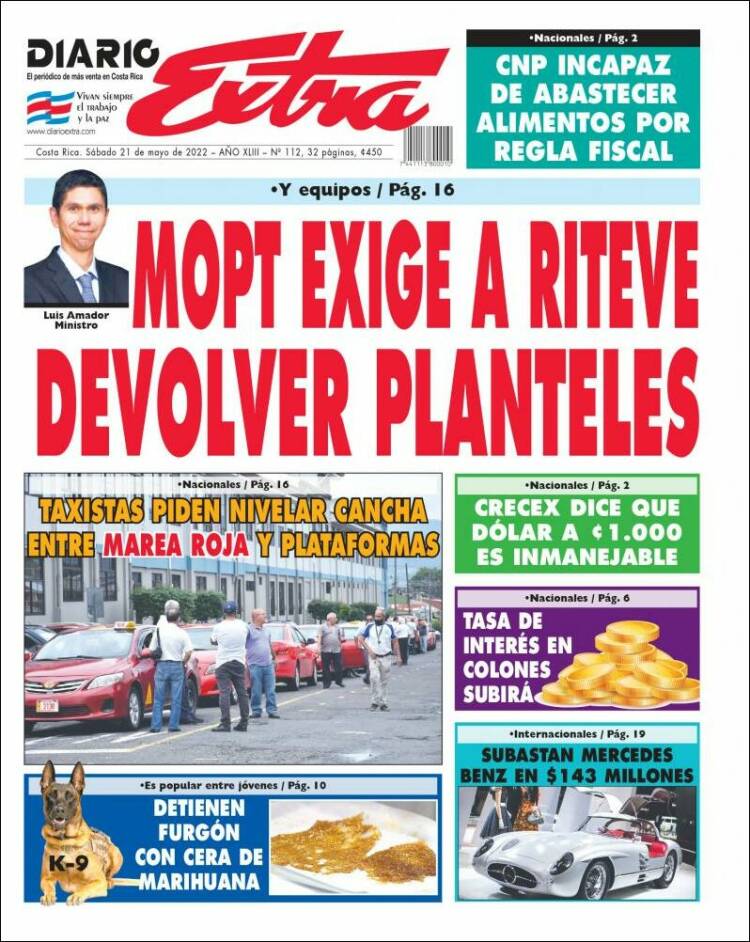 Portada de Diario Extra (Costa Rica)