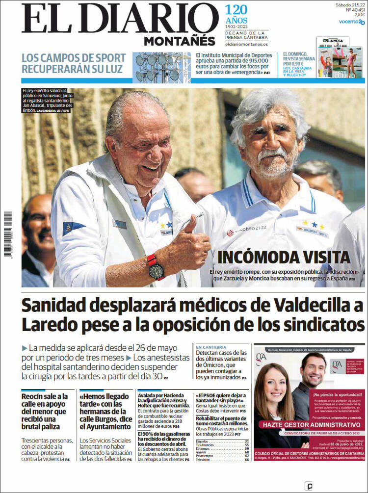 Portada de El Diario Montañés (España)