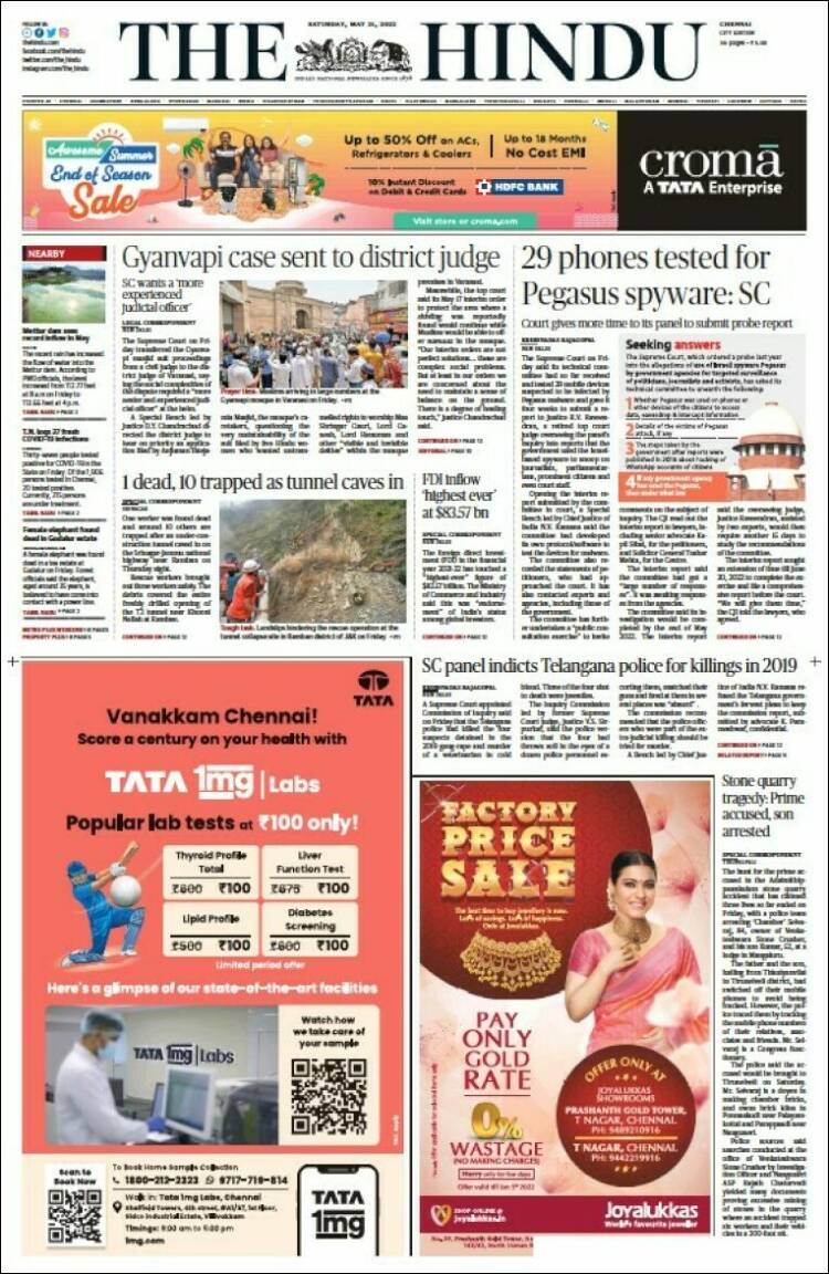 Portada de The Hindu (India)