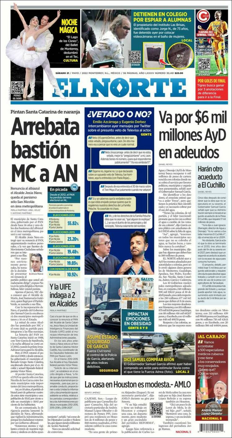 Portada de El Norte (M&eacute;xico)