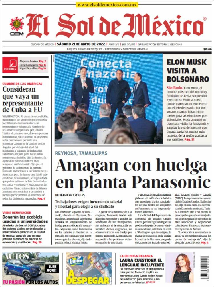 Portada de El Sol de México (M&eacute;xico)